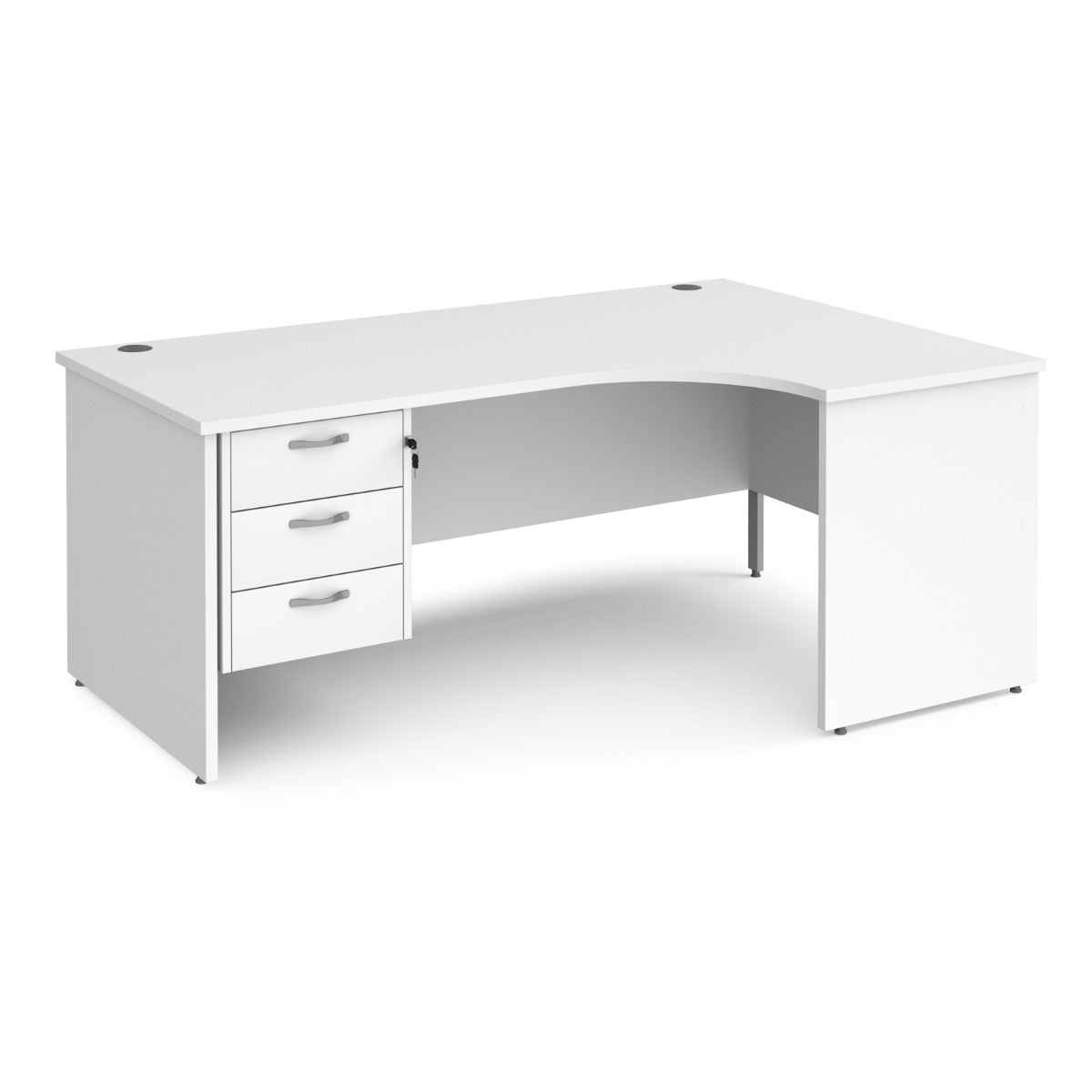 Maestro Panel Leg Right Hand Ergonomic Corner Office Desk with Three Drawer Pedestal